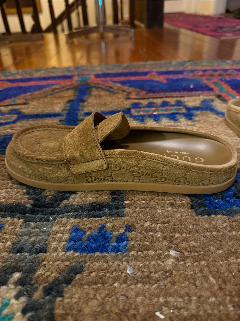 Gucci Tan Suede GG Embossed Slip-On Loafers - Picture 5 of 9